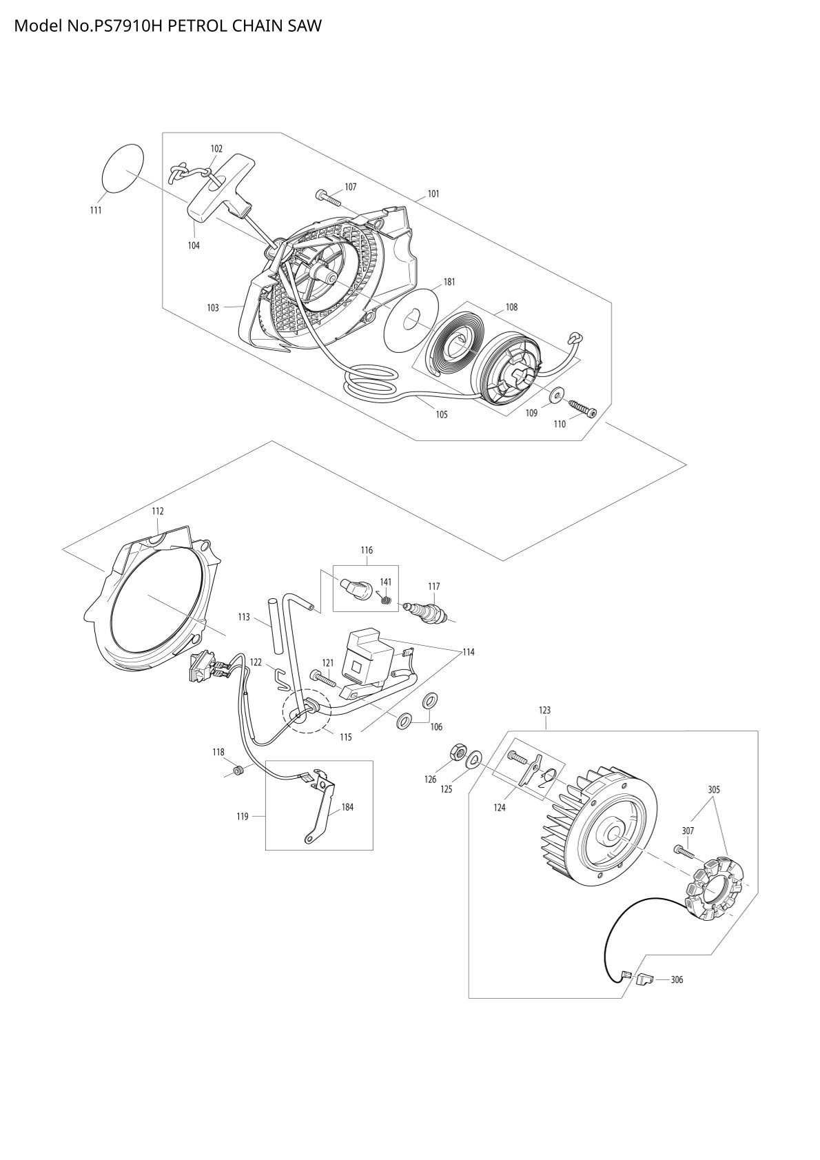 Pièces détachées tronçonneuse thermique Makita PS-7910H