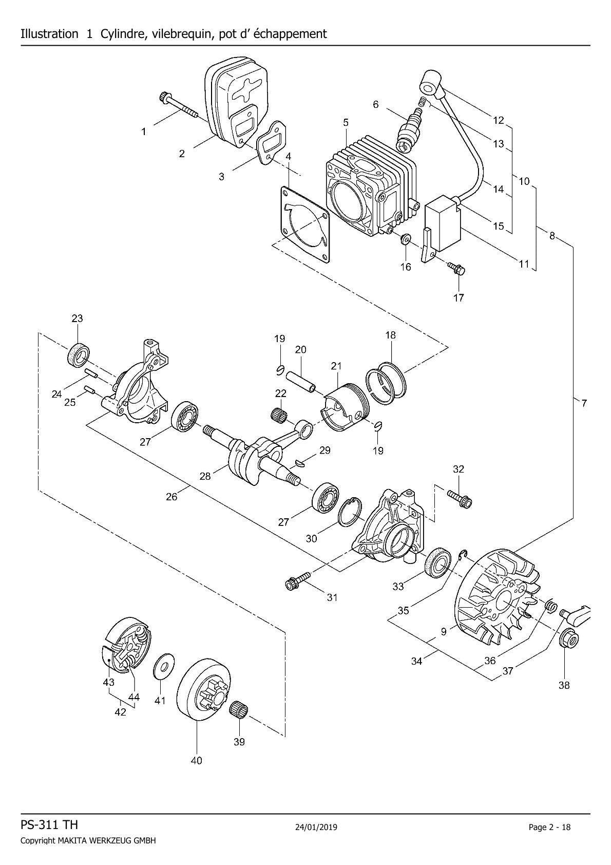 Pièces détachées tronçonneuse thermique Makita PS311TH