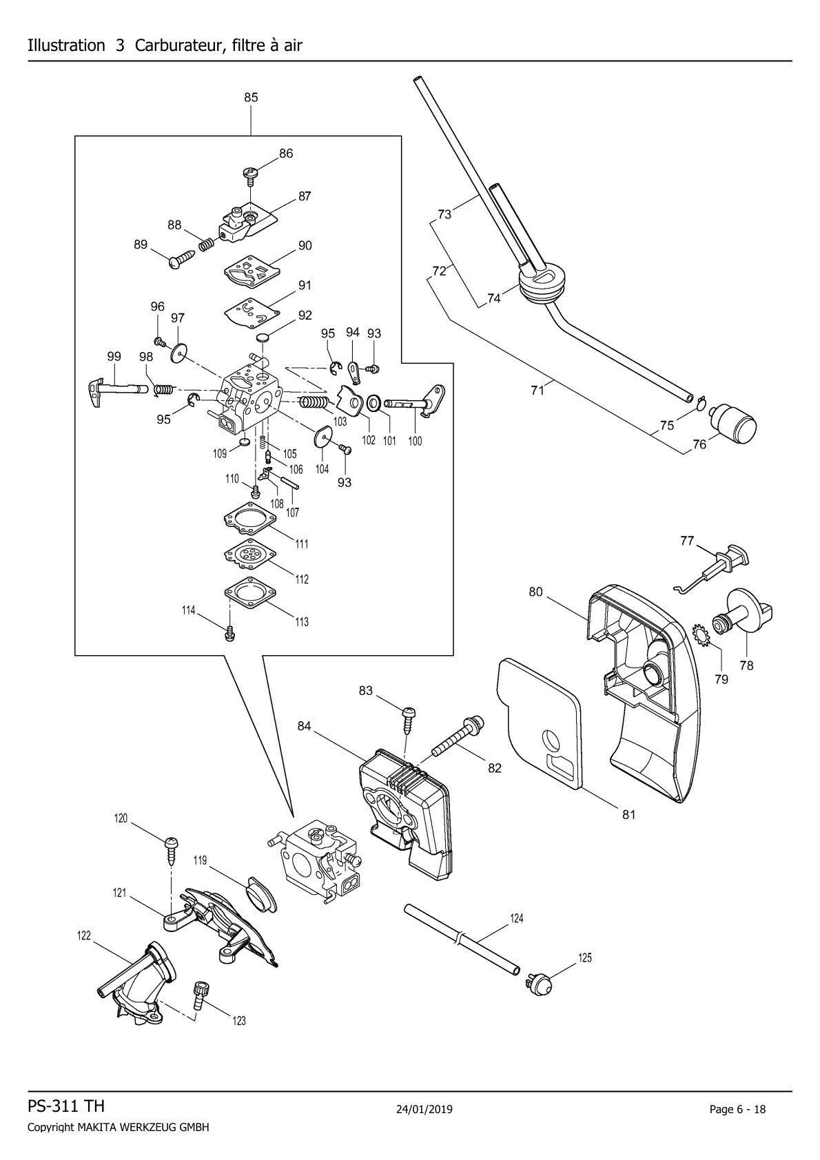 Pièces détachées tronçonneuse thermique Makita PS311TH