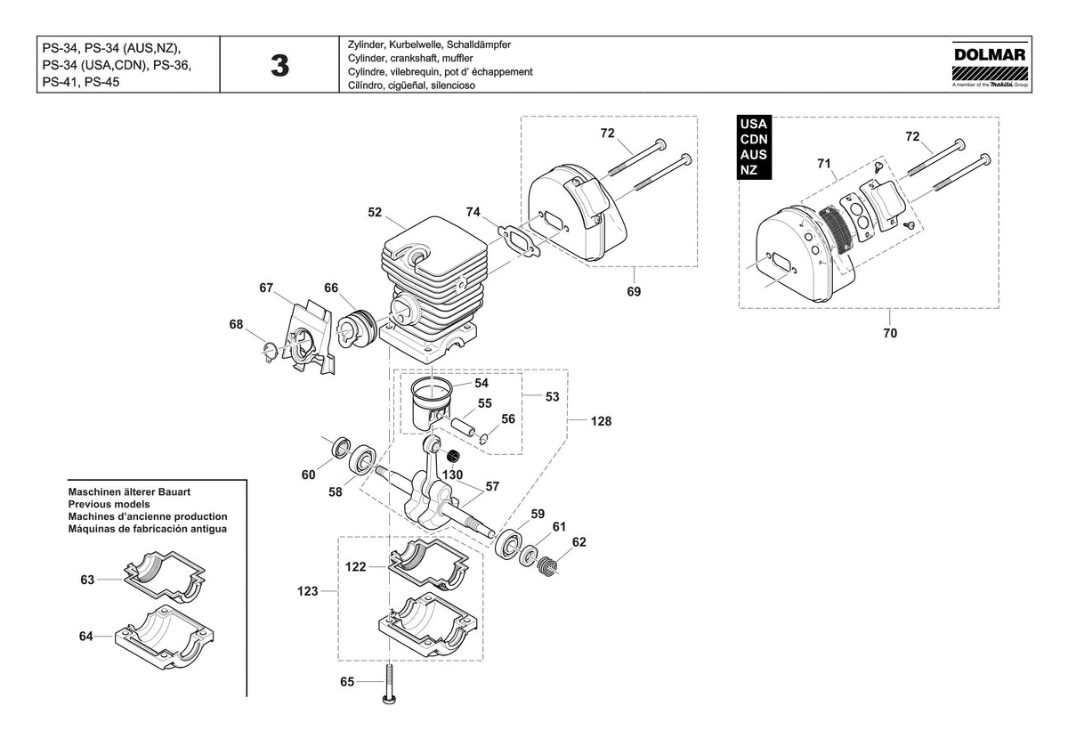 Pièces détachées tronçonneuse thermique Makita PS34