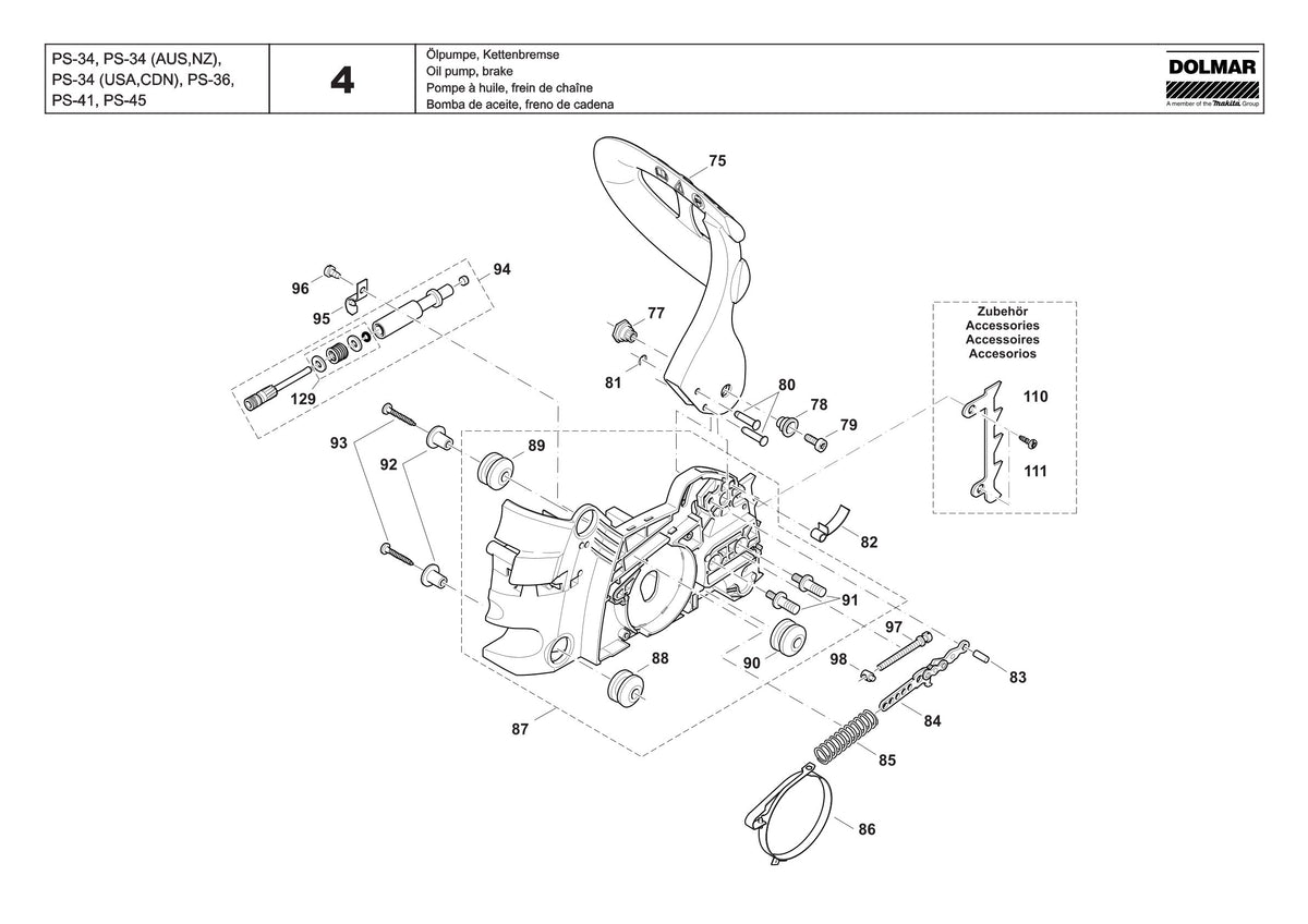 Pièces détachées tronçonneuse thermique Makita PS34