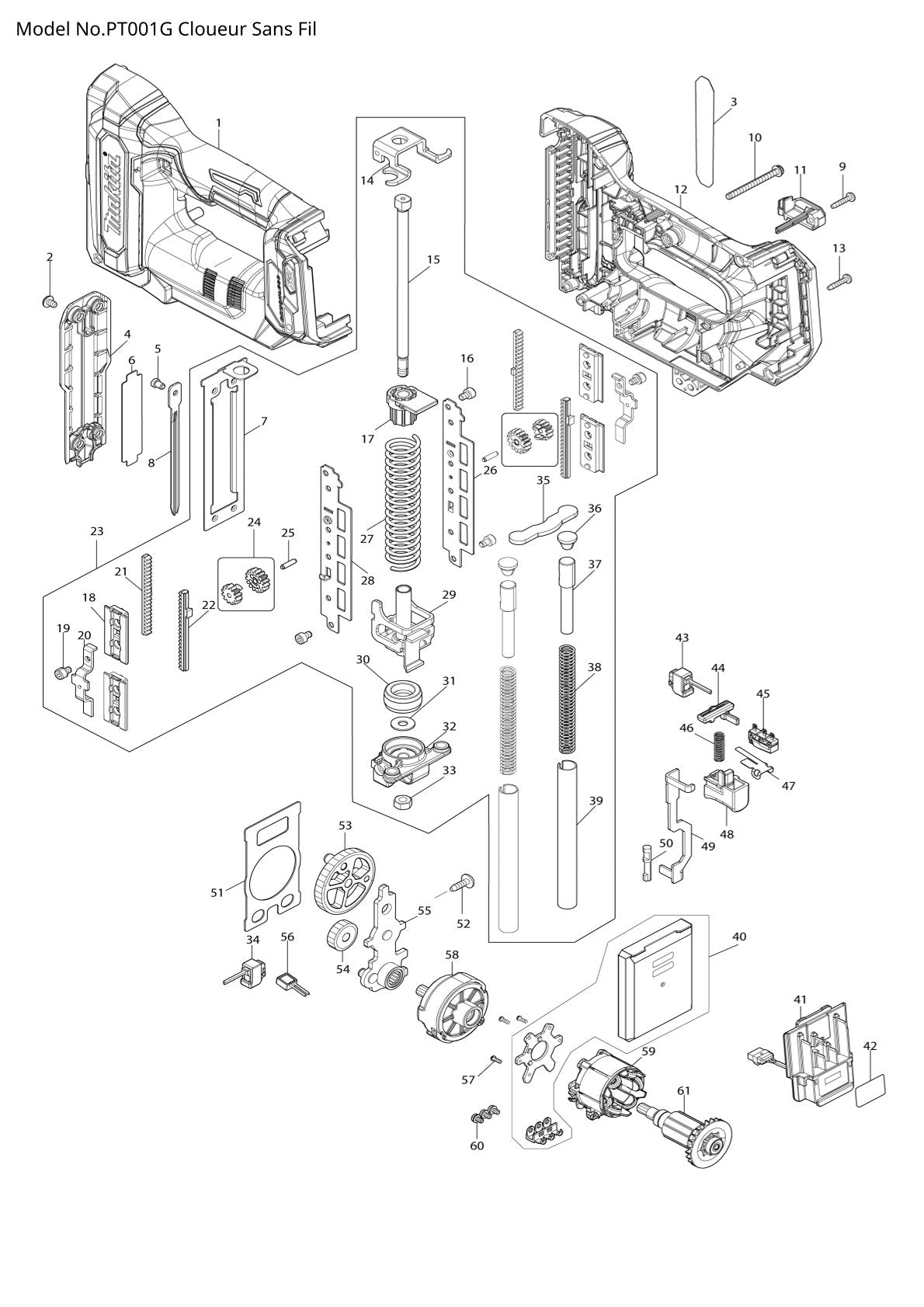 Pièces détachées cloueur sans fil Makita PT001G