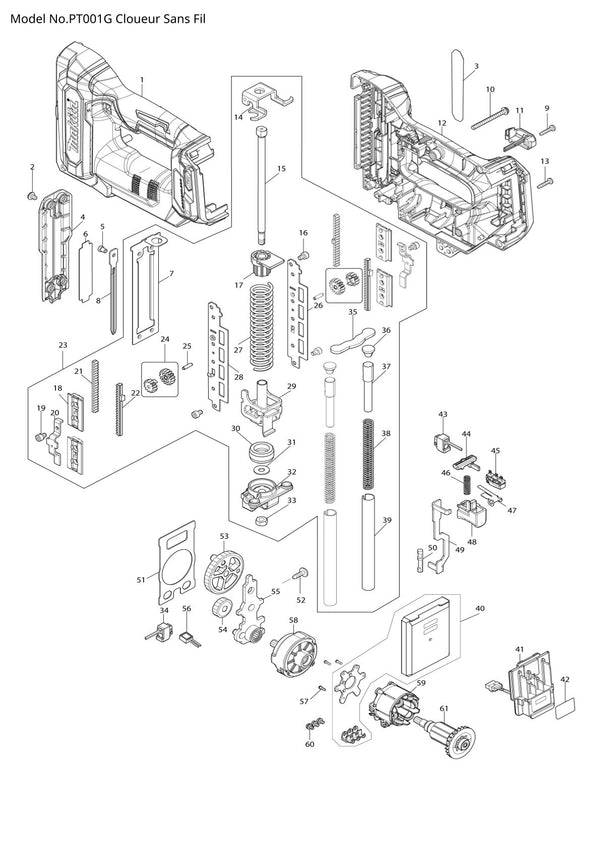 Pièces détachées cloueur sans fil Makita PT001G