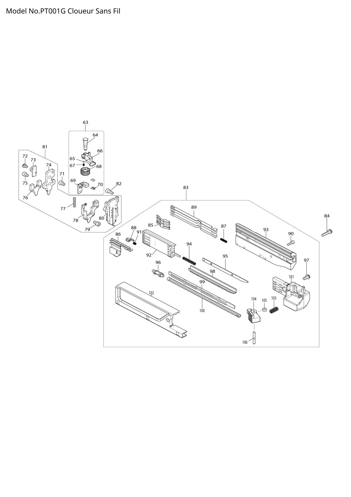 Pièces détachées cloueur sans fil Makita PT001G
