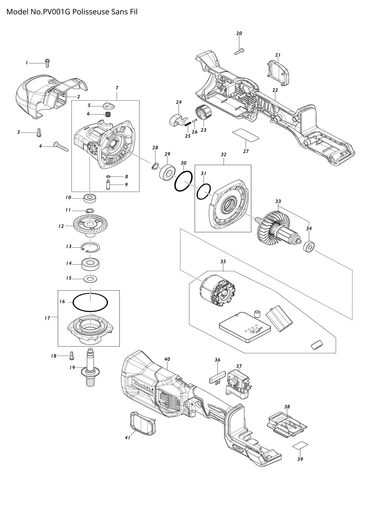 Pièces détachées polisseuse sans fil Makita PV001G
