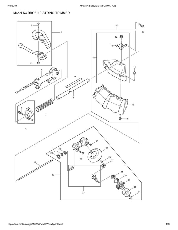 Pièces détachées débroussailleuse thermique Makita RBC2110