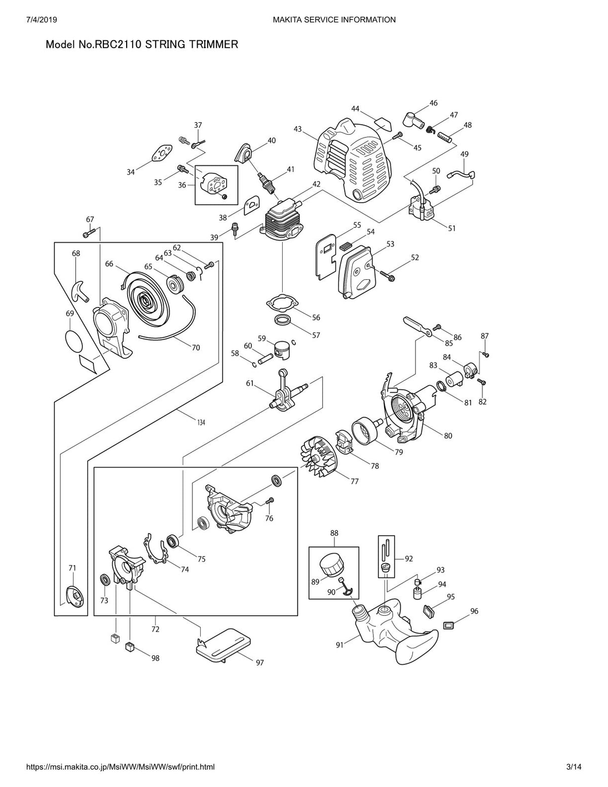 Pièces détachées débroussailleuse thermique Makita RBC2110