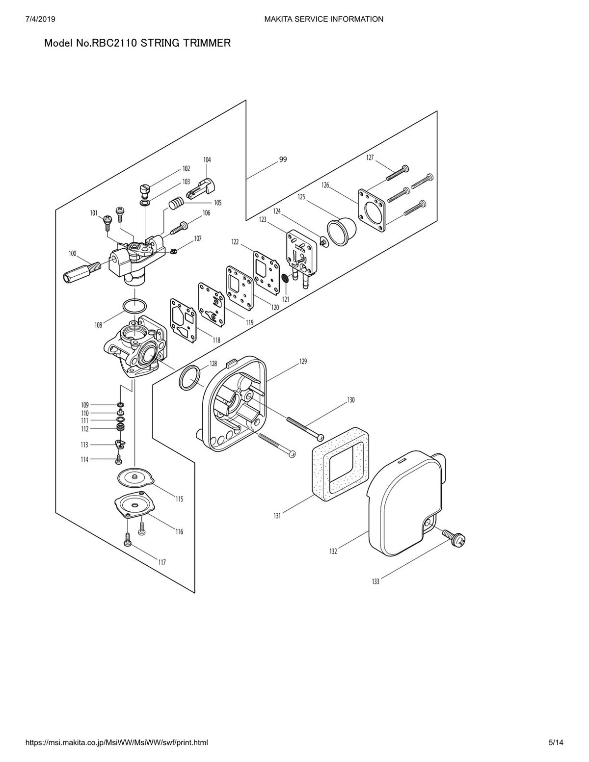 Pièces détachées débroussailleuse thermique Makita RBC2110