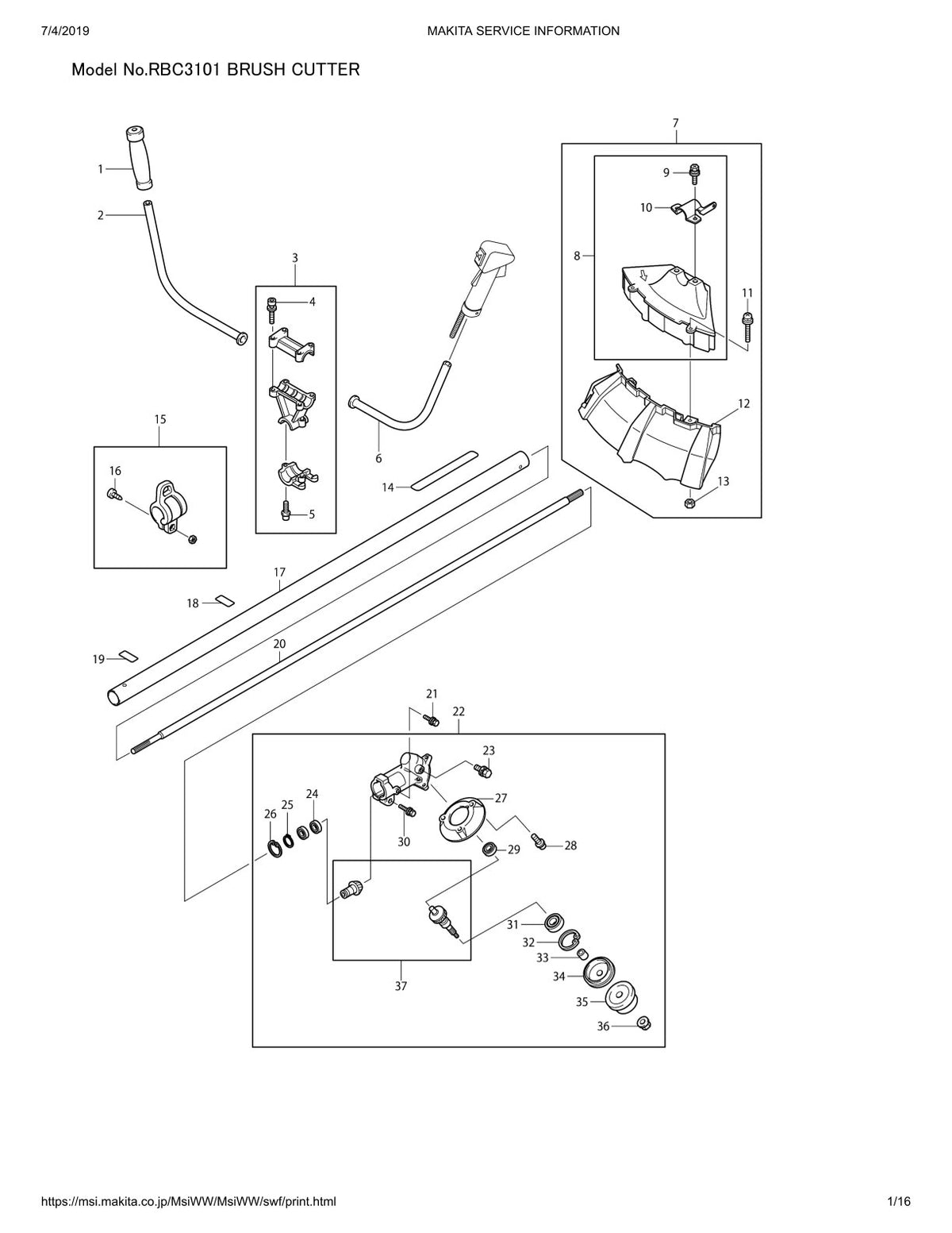 Pièces détachées débroussailleuse thermique Makita RBC3101