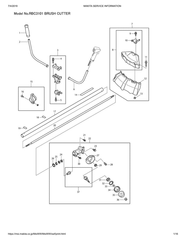 Pièces détachées débroussailleuse thermique Makita RBC3101