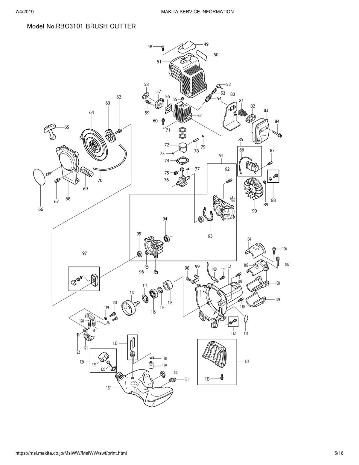 Pièces détachées débroussailleuse thermique Makita RBC3101