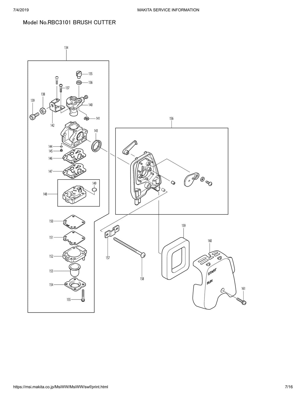 Pièces détachées débroussailleuse thermique Makita RBC3101