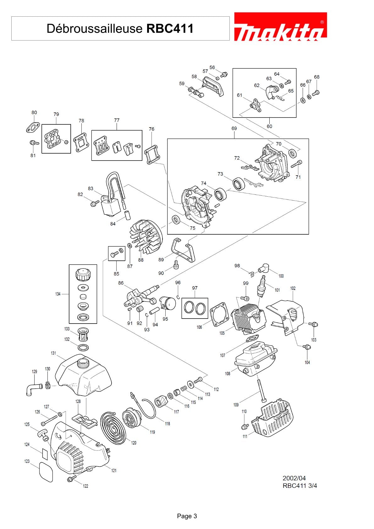 Pièces détachées débroussailleuse thermique Makita RBC411