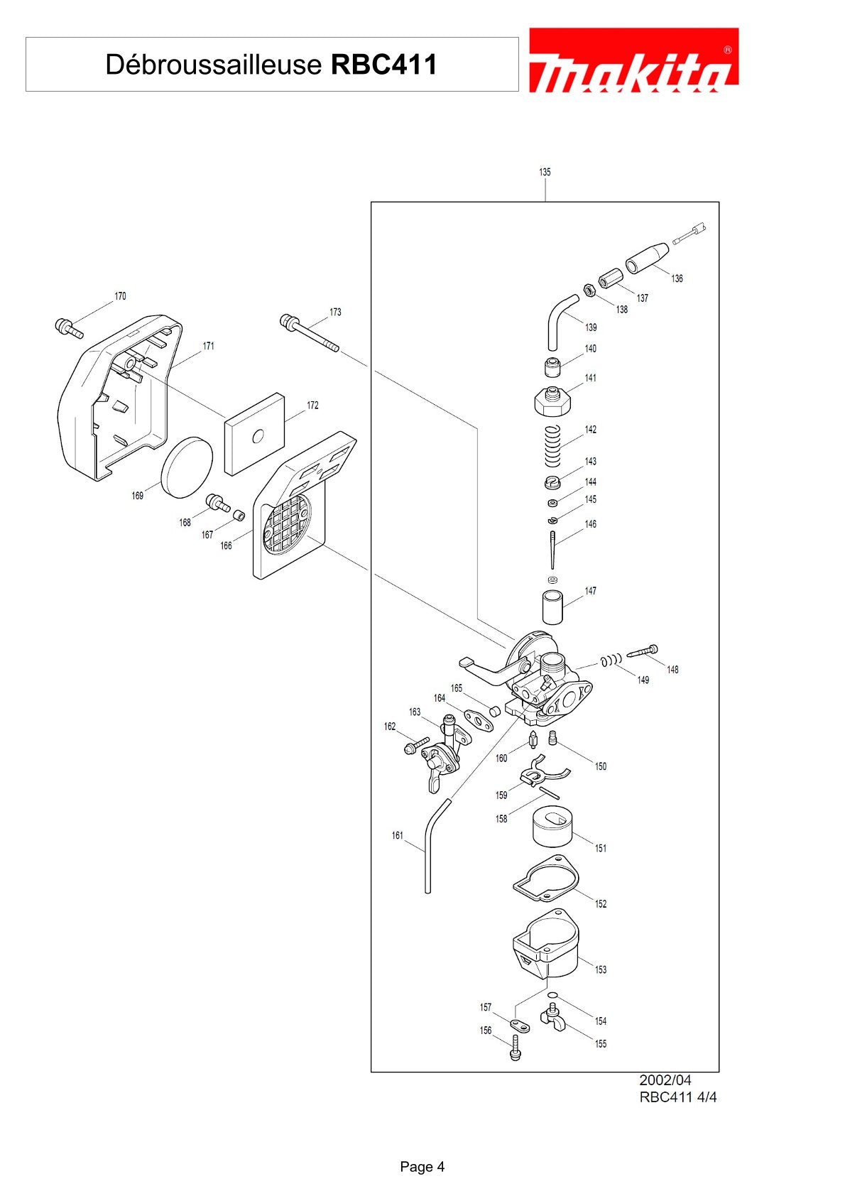 Pièces détachées débroussailleuse thermique Makita RBC411