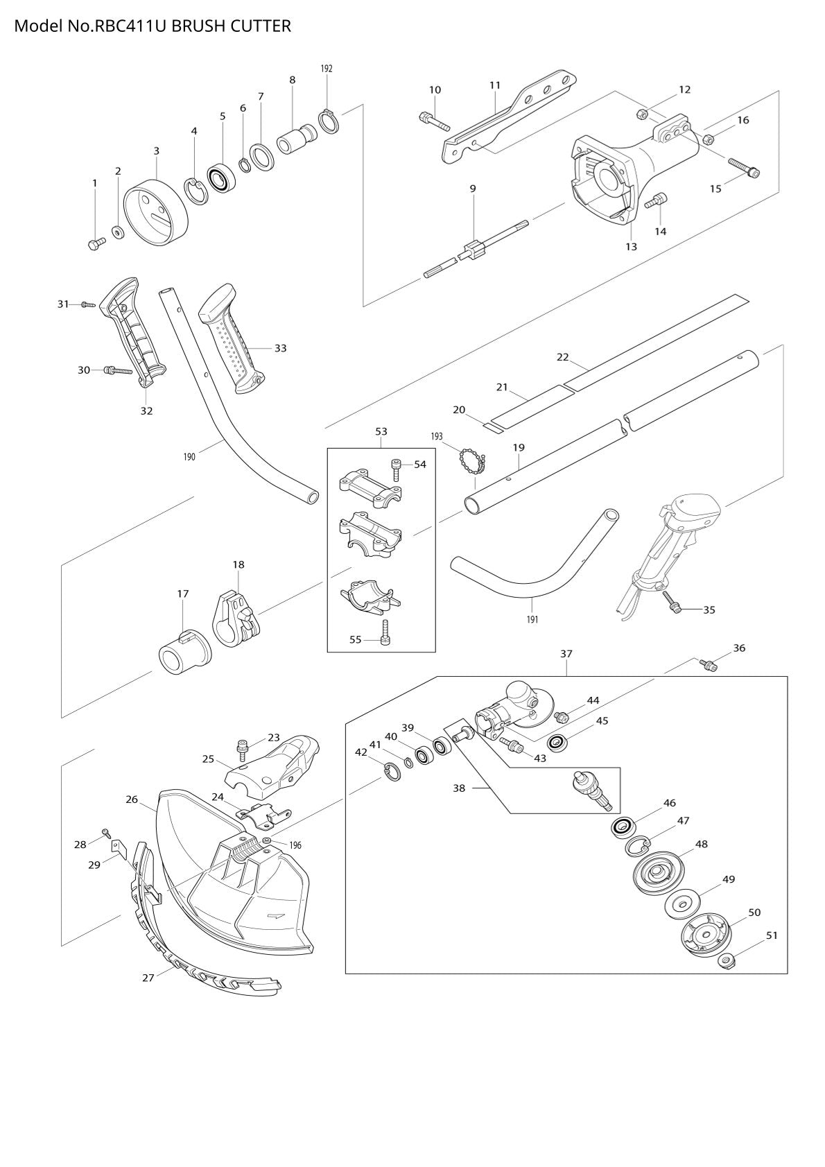 Pièces détachées débroussailleuse thermique Makita RBC411U