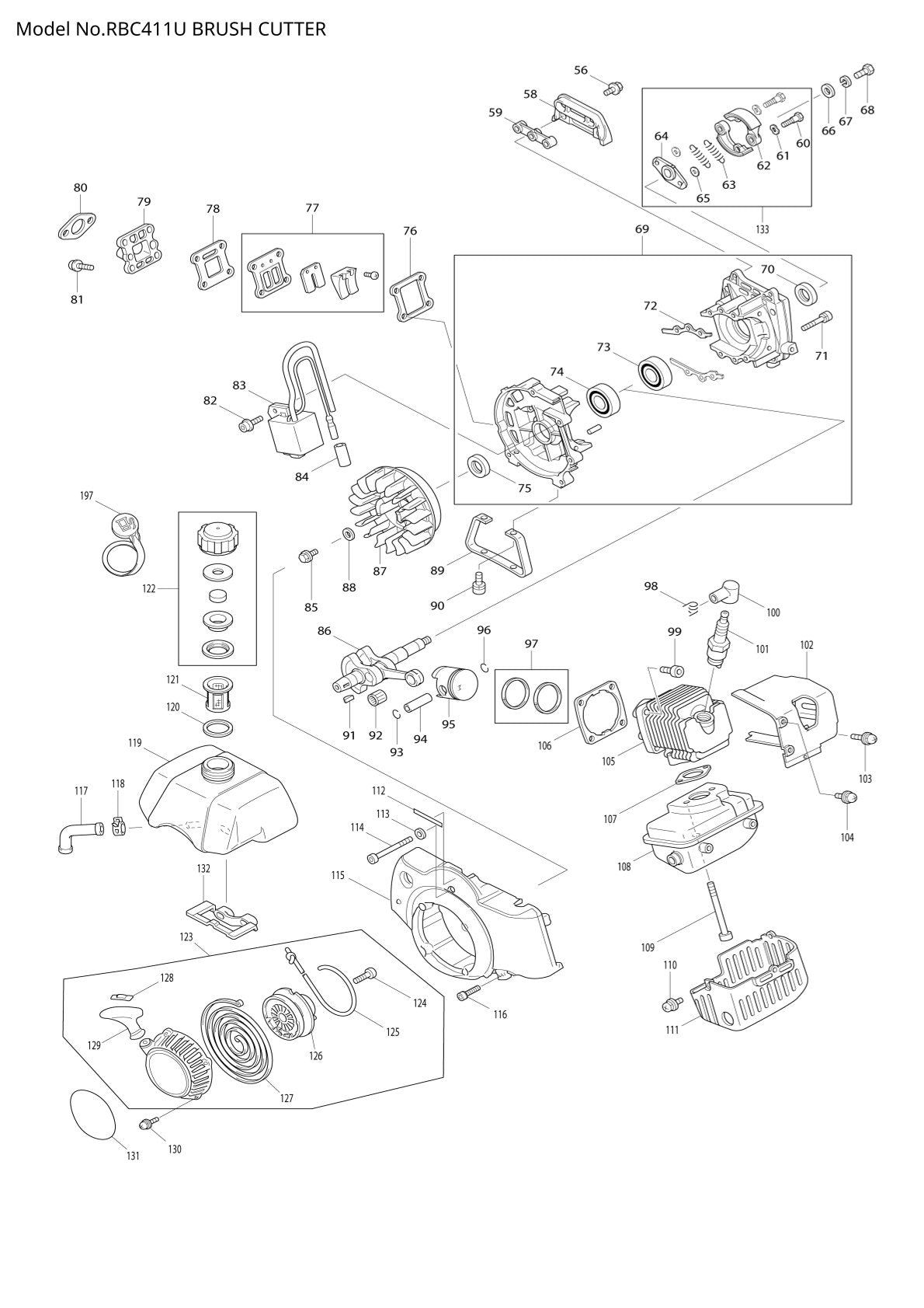 Pièces détachées débroussailleuse thermique Makita RBC411U