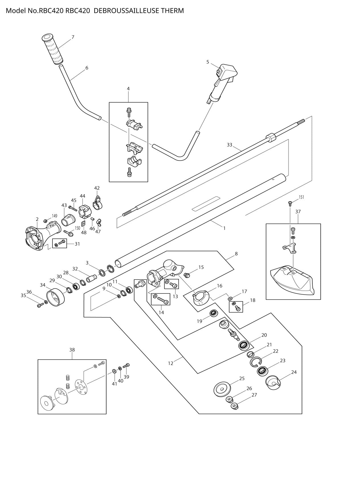 Pièces détachées débroussailleuse thermique Makita RBC420