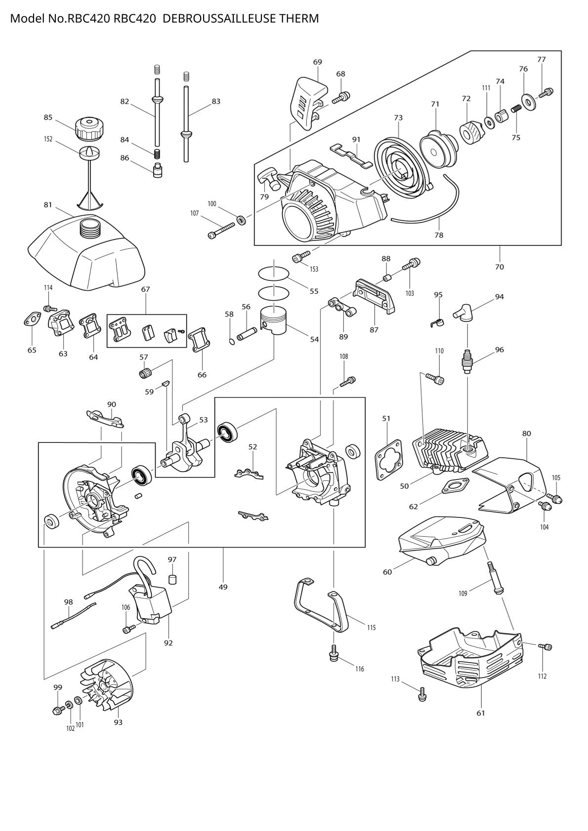Pièces détachées débroussailleuse thermique Makita RBC420