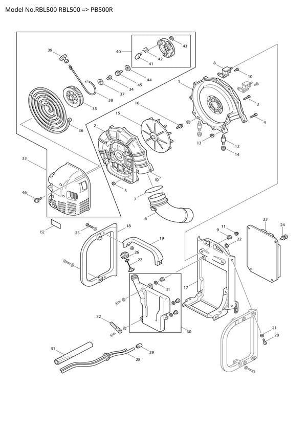 Pièces détachées outil de jardin thermique Makita RBL500