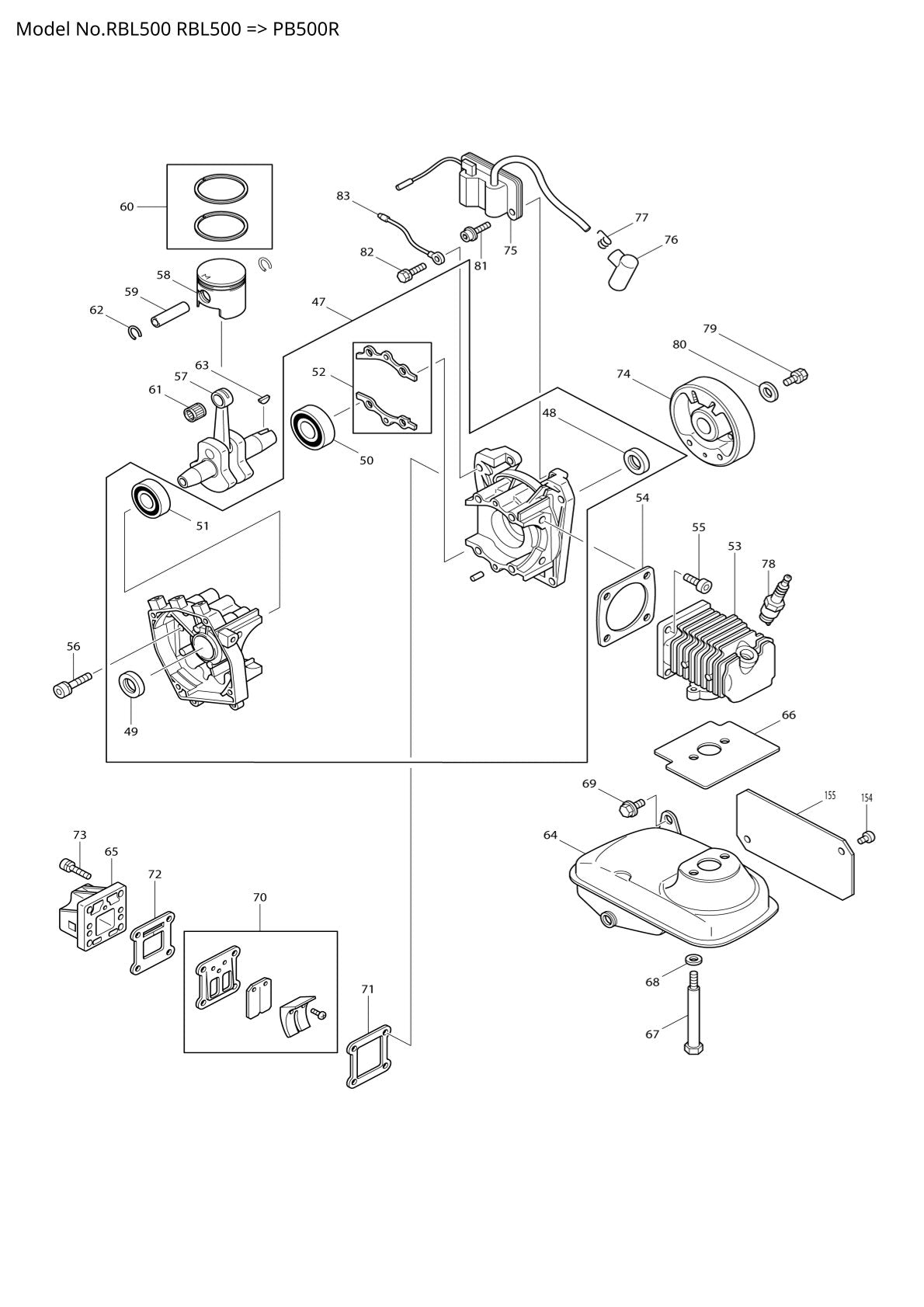 Pièces détachées outil de jardin thermique Makita RBL500