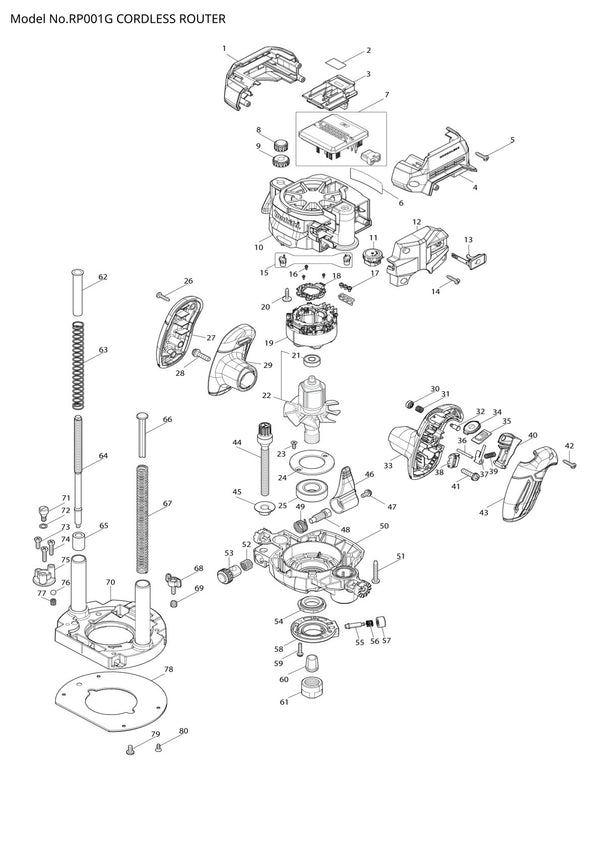 Pièces détachées défonceuse sans fil Makita RP001G