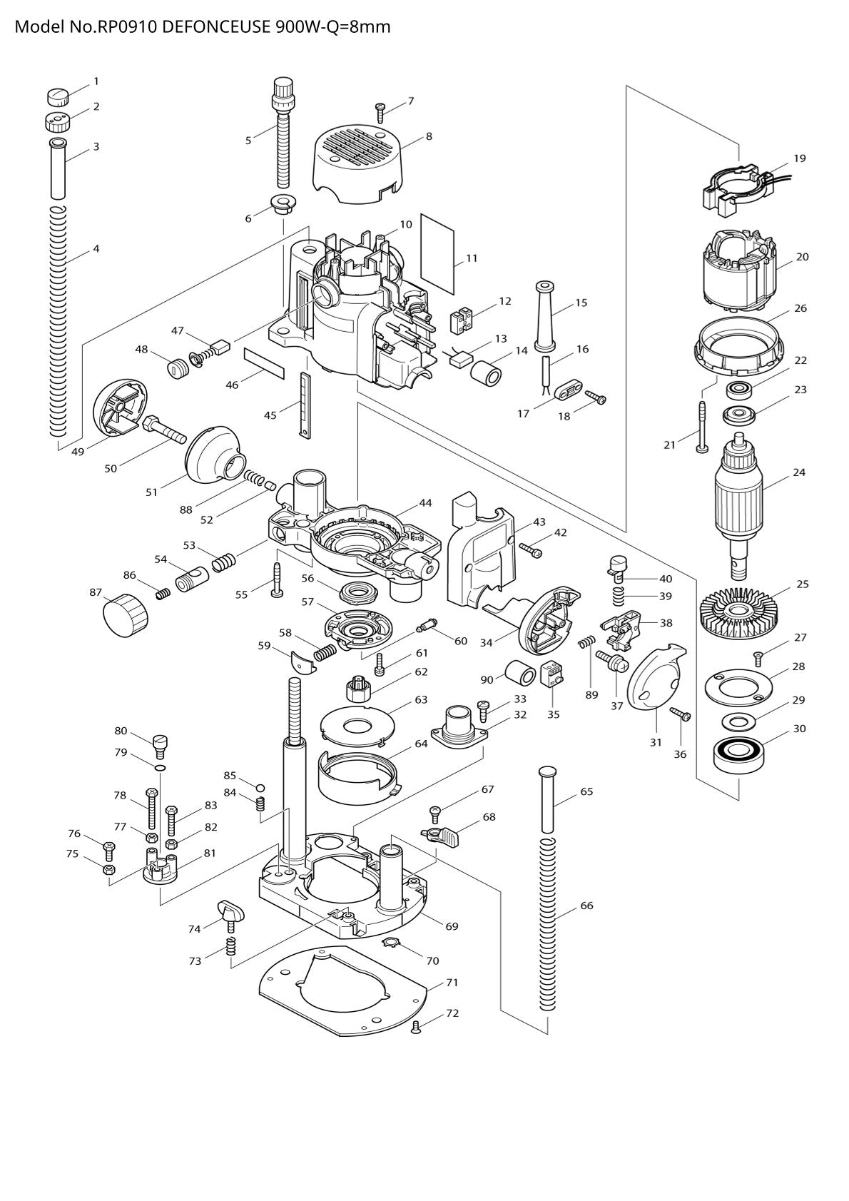 Pièces détachées défonceuse Makita RP0910