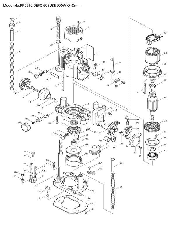 Pièces détachées défonceuse Makita RP0910