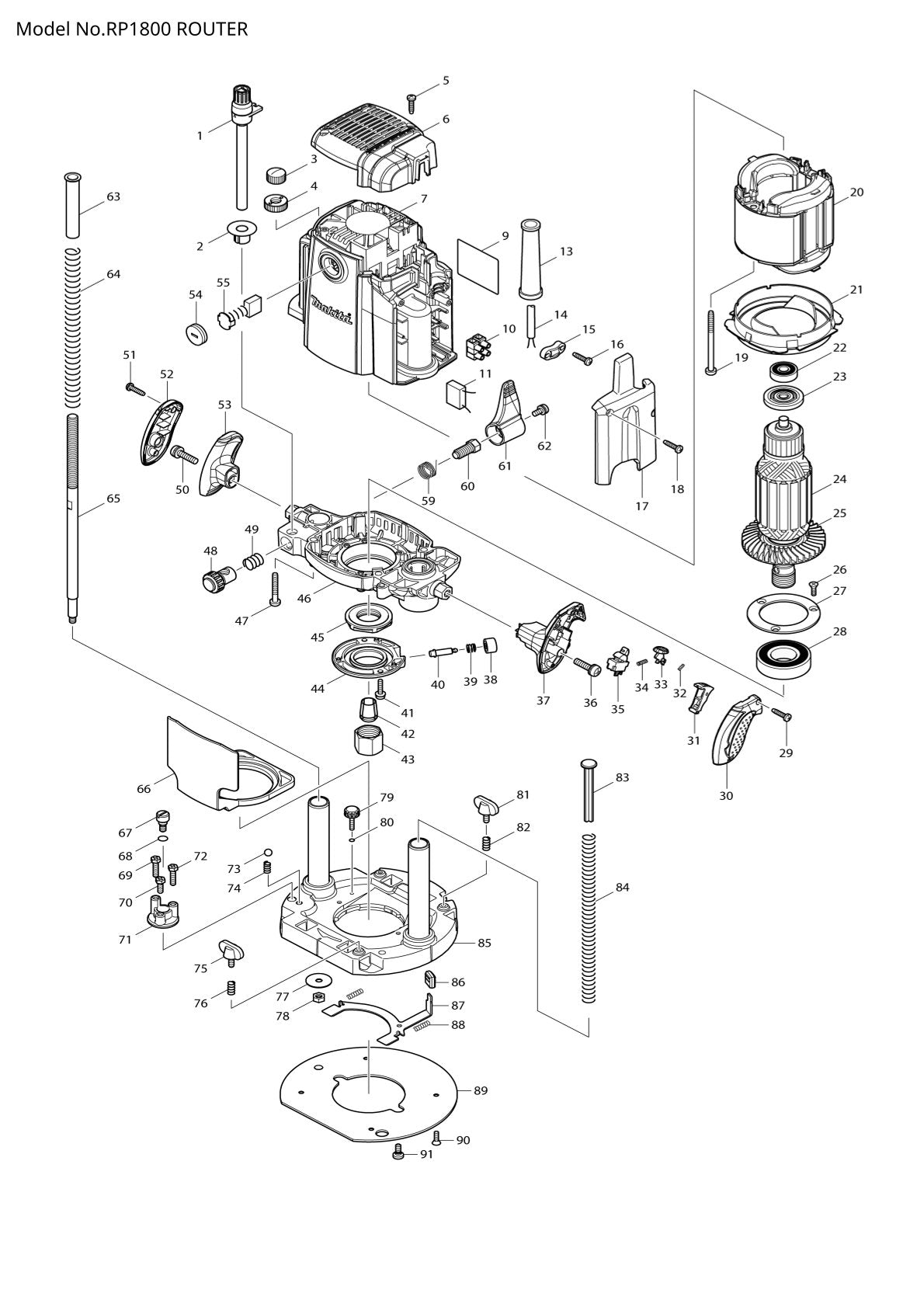 Pièces détachées défonceuse Makita RP1800