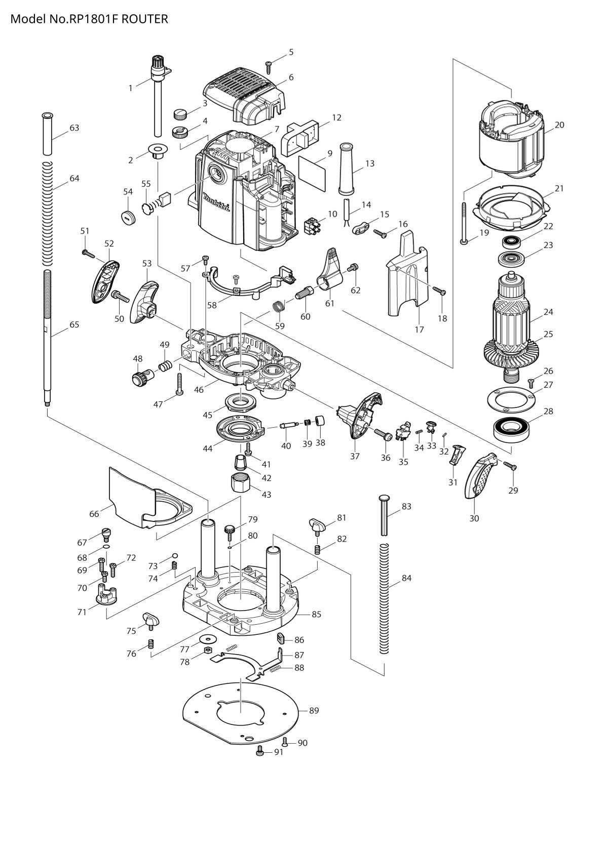 Pièces détachées défonceuse Makita RP1801F