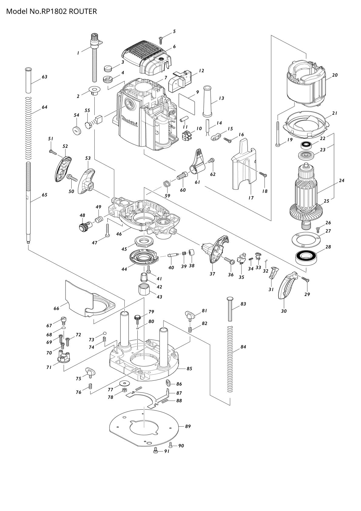 Pièces détachées défonceuse Makita RP1802