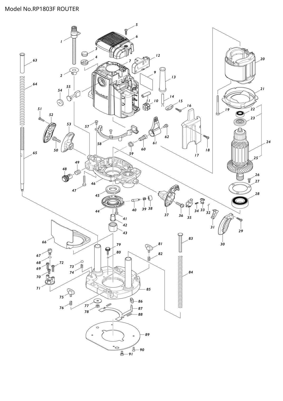 Pièces détachées défonceuse Makita RP1803F