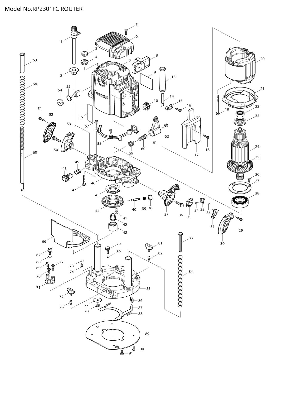 Pièces détachées défonceuse Makita RP2301FC