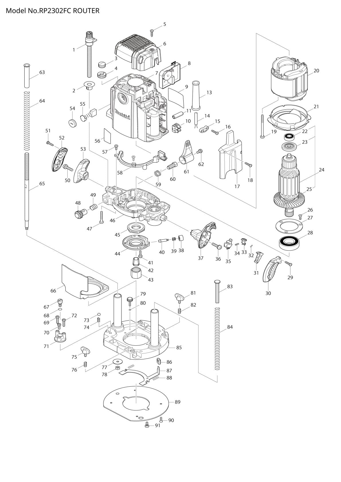 Pièces détachées défonceuse Makita RP2302FC