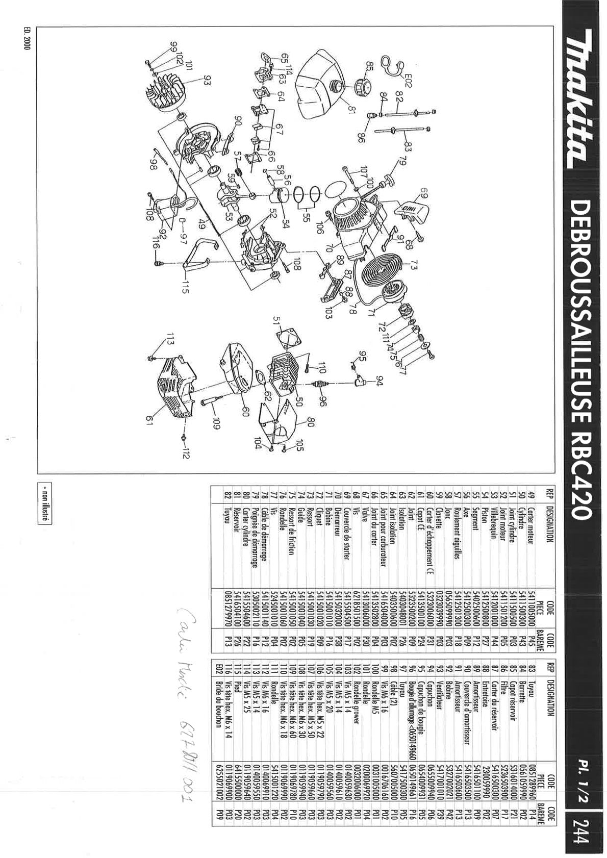 Pièces détachées outil de jardin thermique Makita RST250