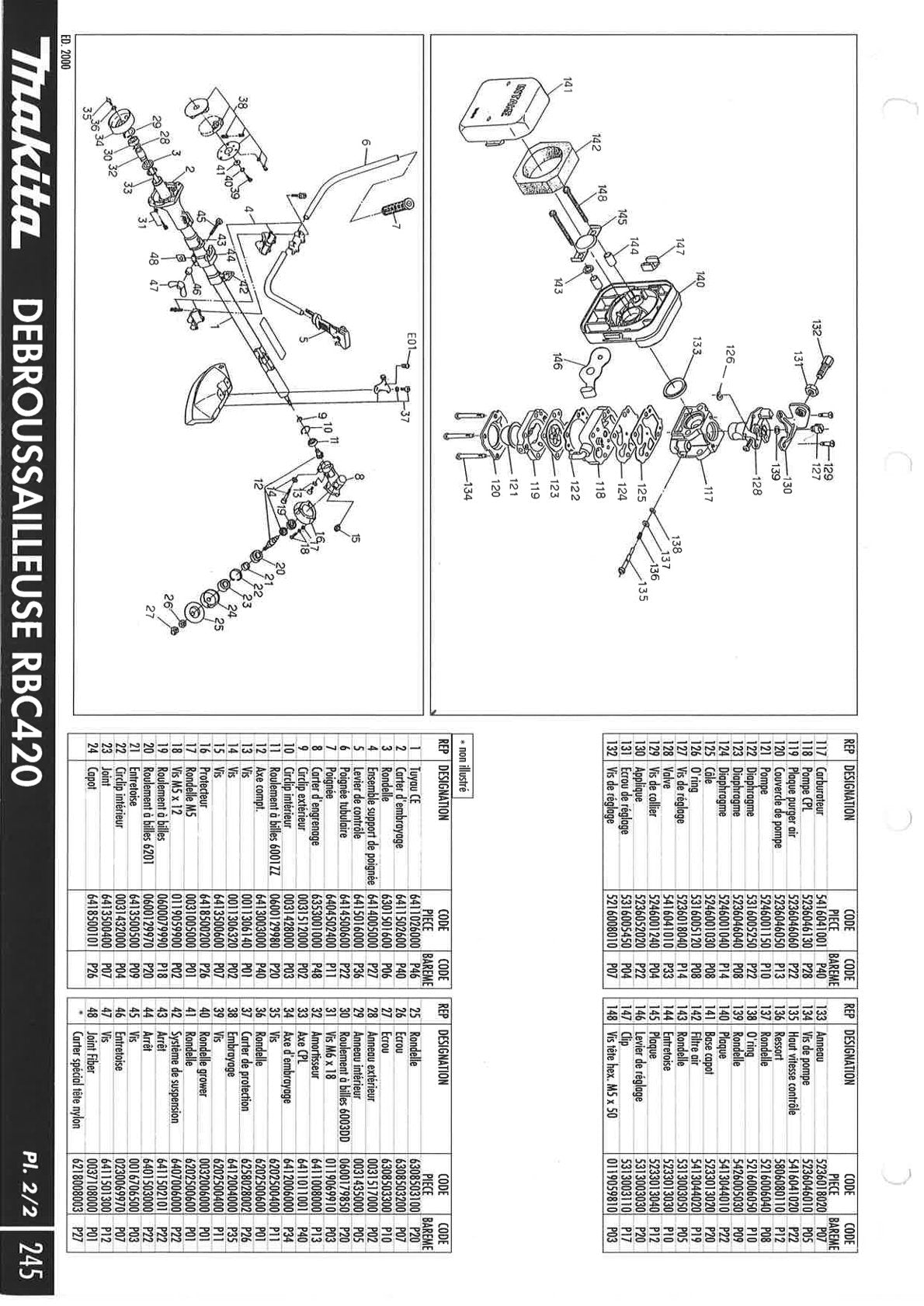 Pièces détachées outil de jardin thermique Makita RST250