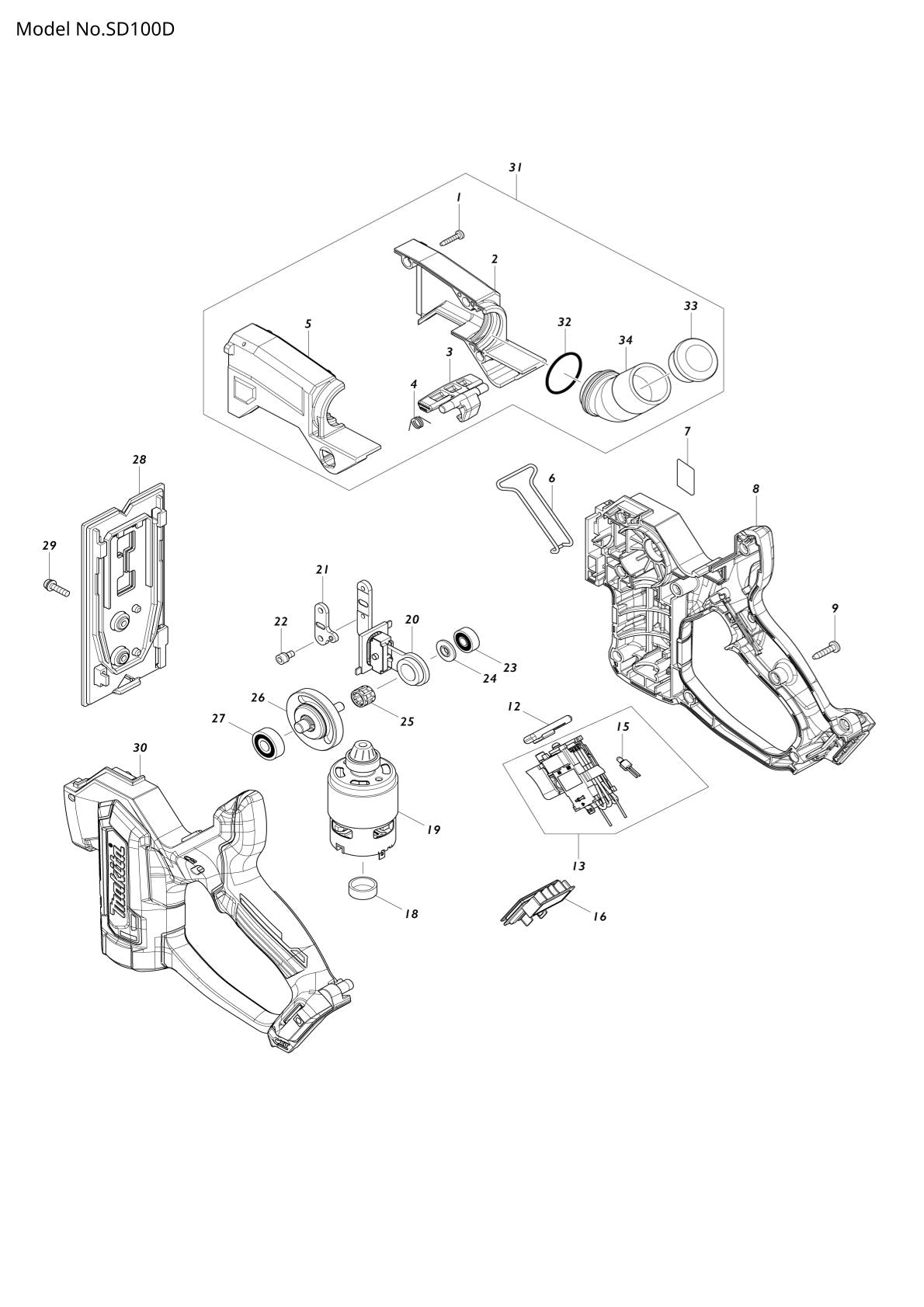 Pièces détachées scie à cloison sans fil Makita SD100D