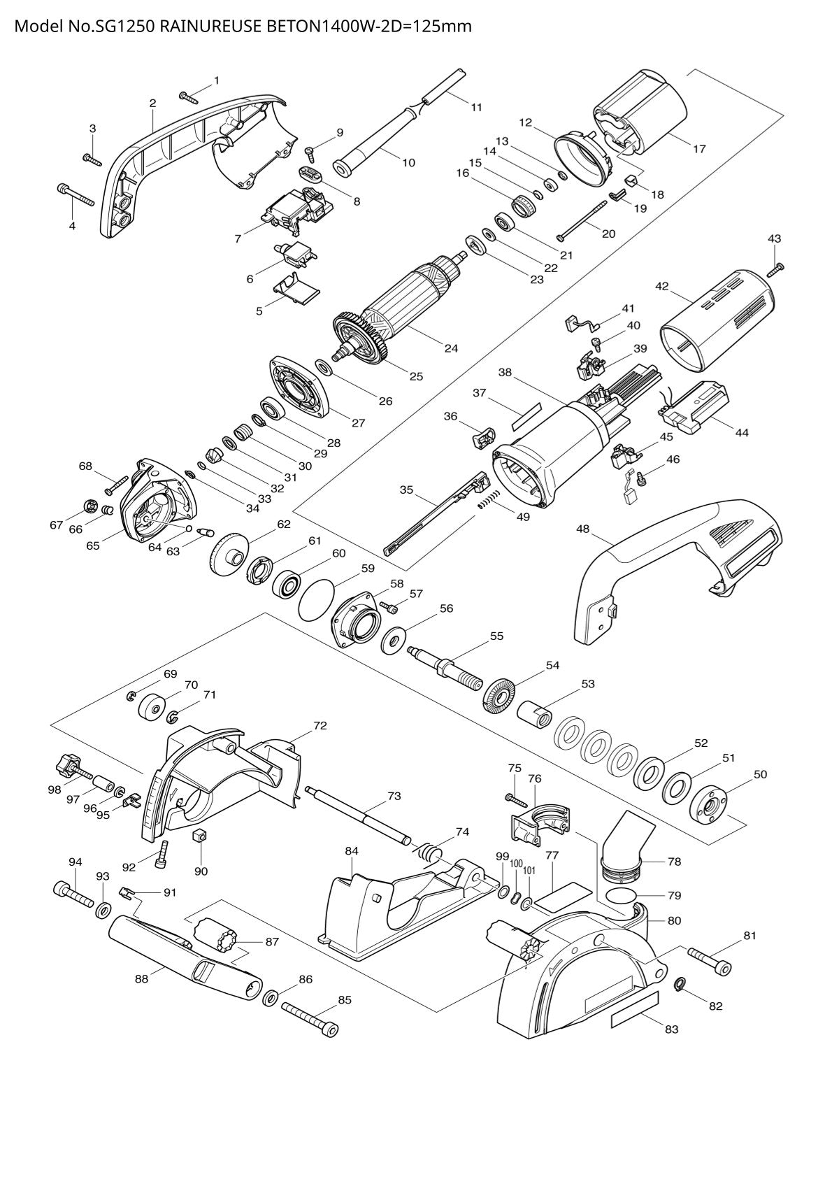 Pièces détachées rainureuse Makita SG1250