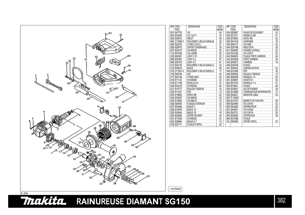 Pièces détachées rainureuse Makita SG150