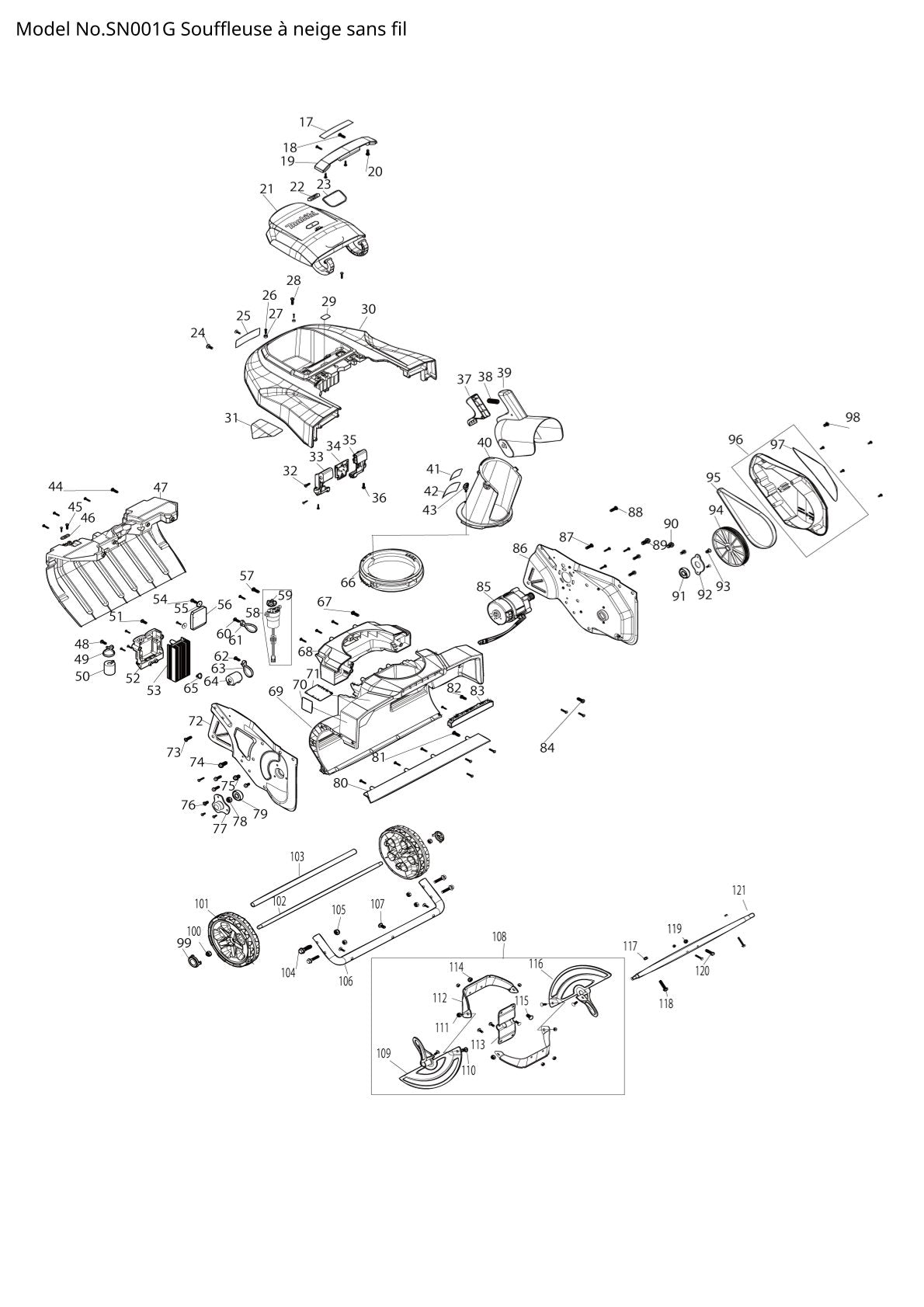 Pièces détachées cloueur sans fil Makita SN001G