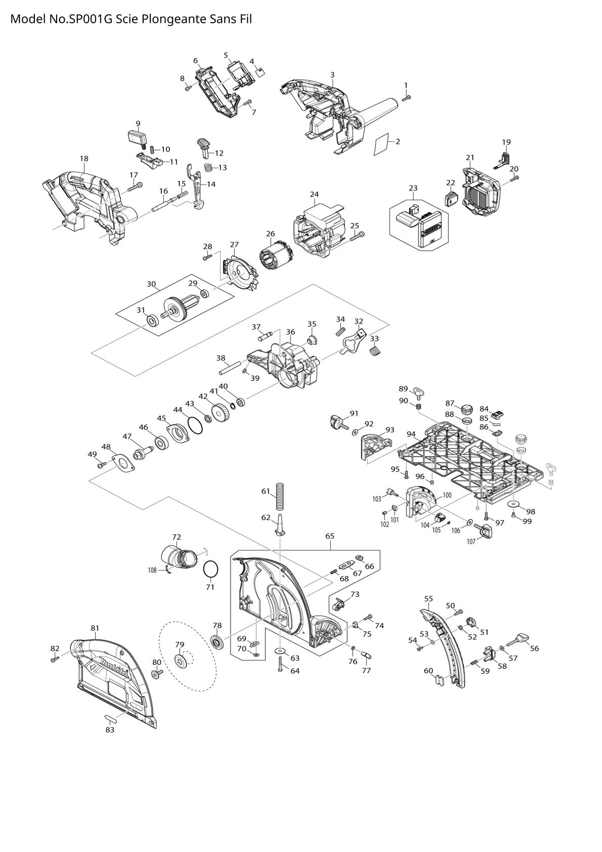 Pièces détachées scie plongeante sans fil Makita SP001G