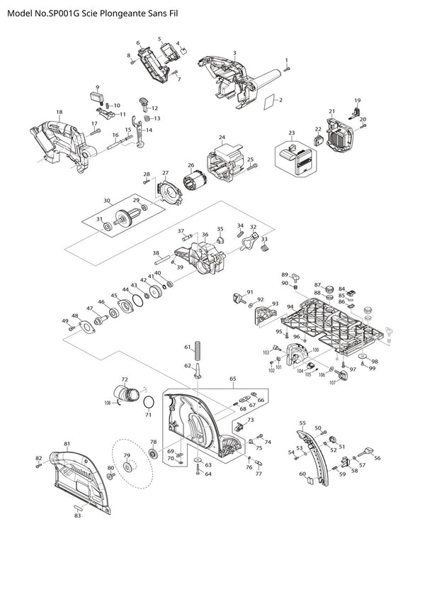 Pièces détachées scie plongeante sans fil Makita SP001G