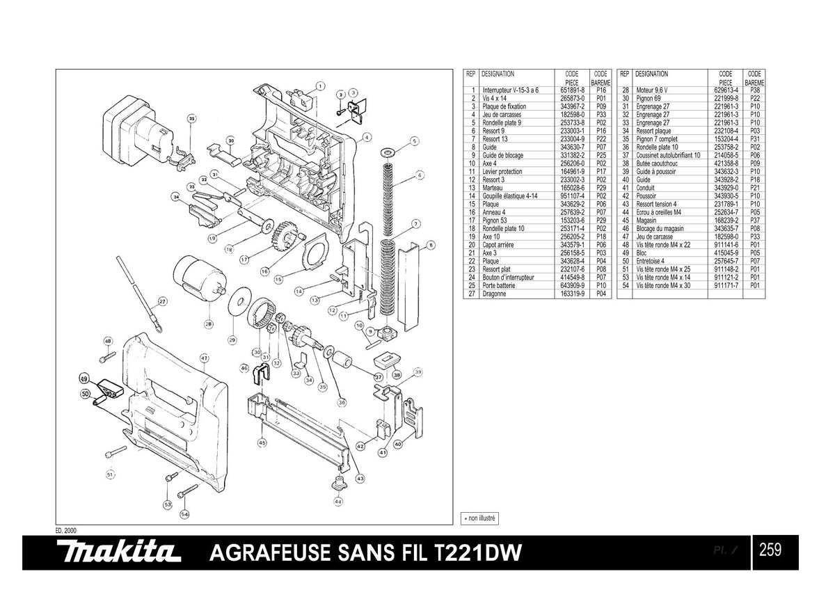 Pièces détachées outil sans fil Makita T221D