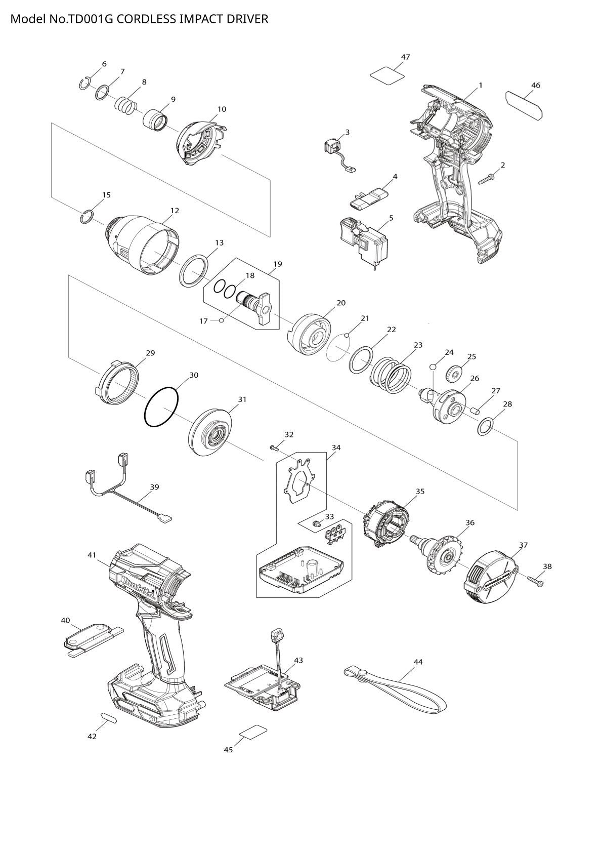 Pièces détachées visseuse à chocs sans fil Makita TD001G