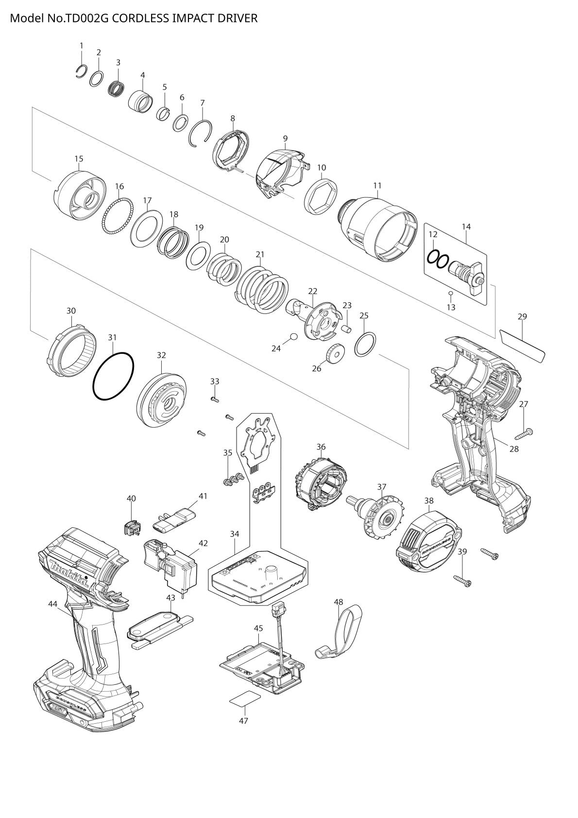 Pièces détachées visseuse à chocs sans fil Makita TD002G
