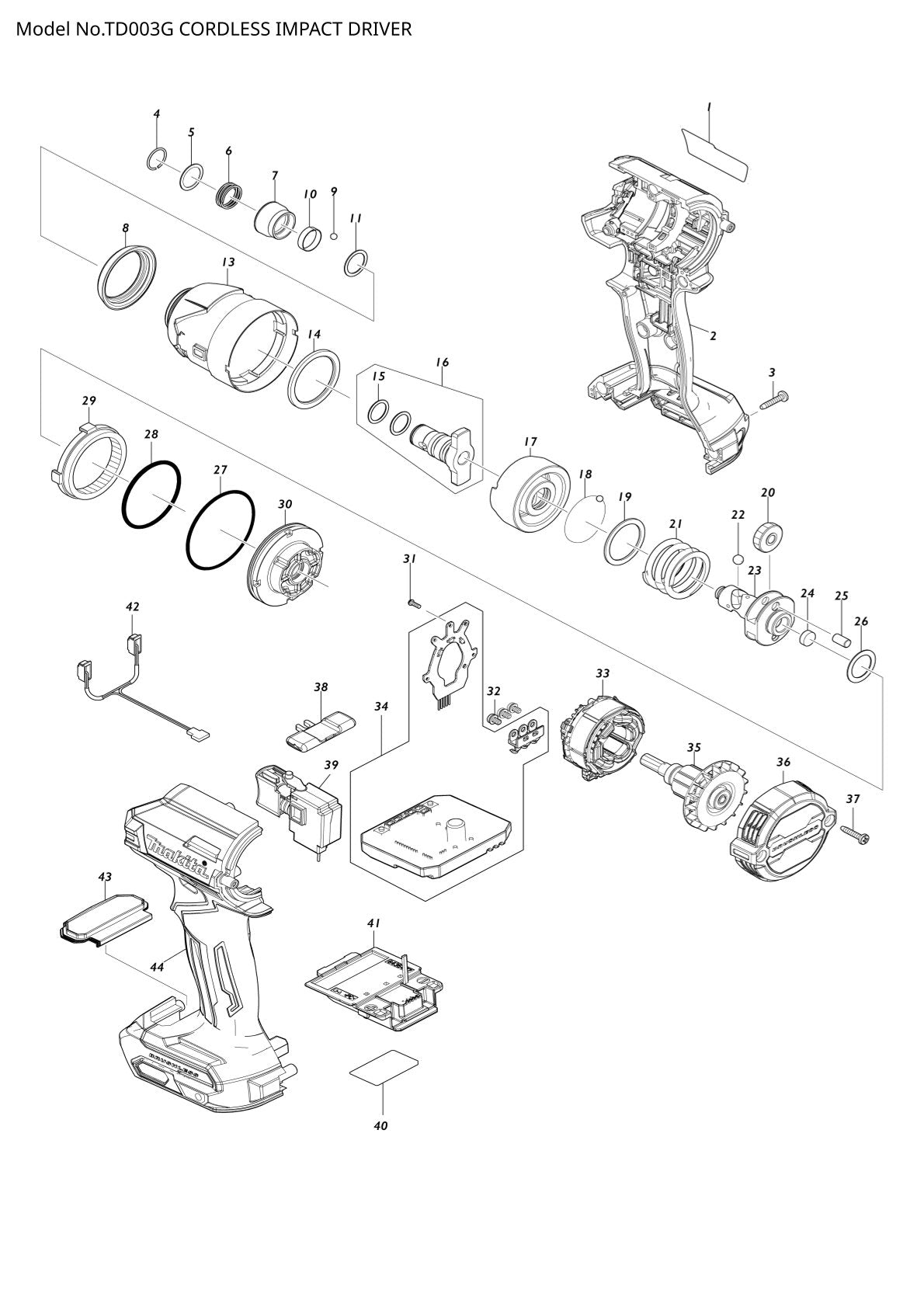 Pièces détachées visseuse à chocs sans fil Makita TD003G