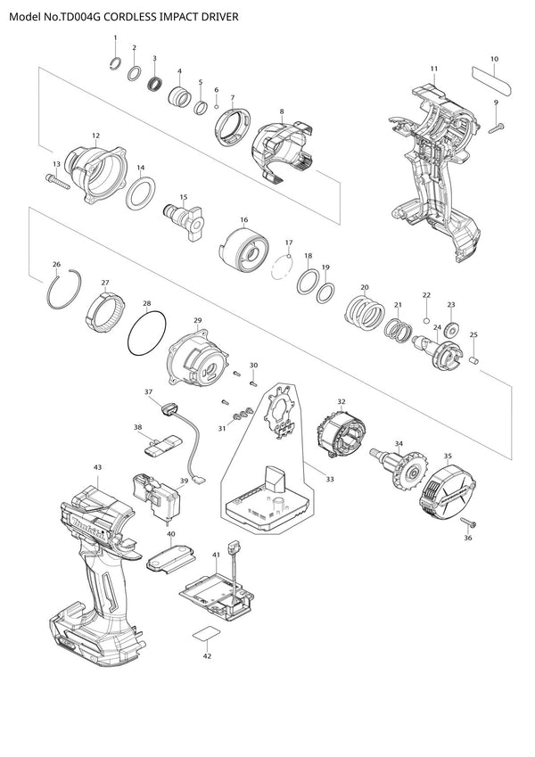 Pièces détachées visseuse à chocs sans fil Makita TD004G