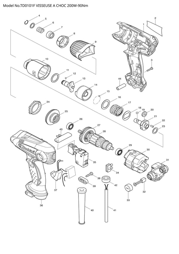 Pièces détachées visseuse à chocs Makita TD0101F
