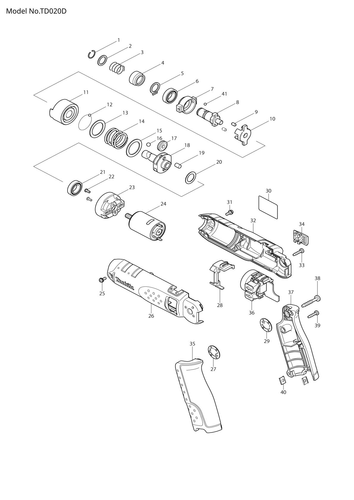 Pièces détachées visseuse à chocs sans fil Makita TD020D