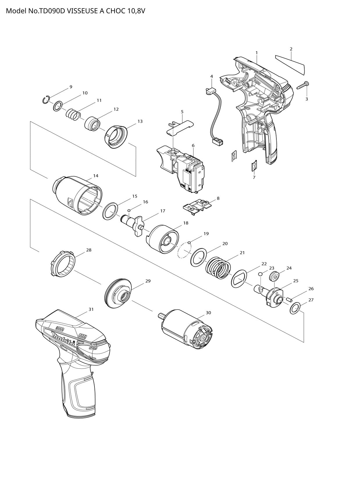 Pièces détachées visseuse à chocs sans fil Makita TD090D