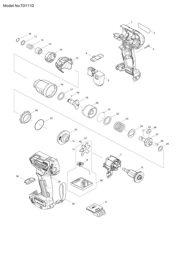 Pièces détachées visseuse à chocs sans fil Makita TD111D